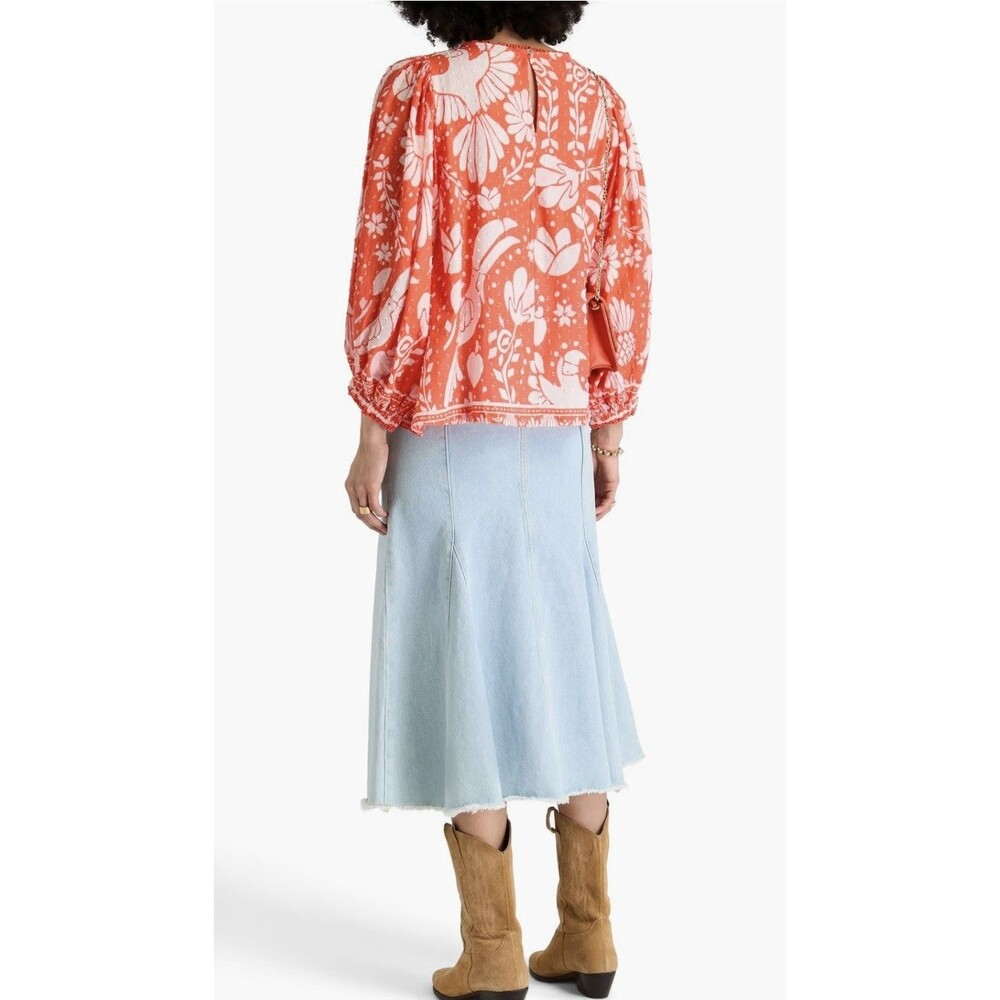 FARM RIO Orange Neon Jungle Blouse Size Large - Picture 2 of 12